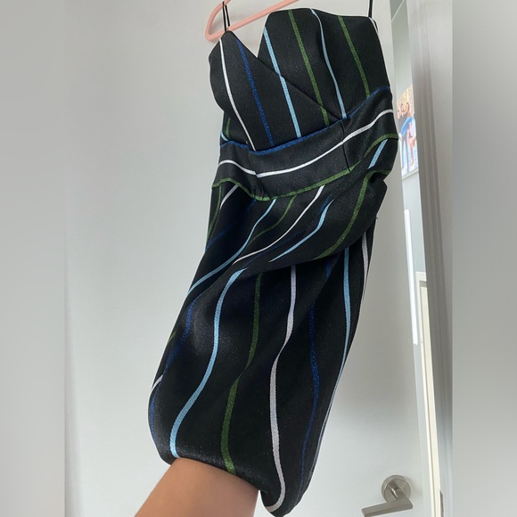 Emporio Armani Draped Metallic Striped Strapless Dress - Picture 5 of 15